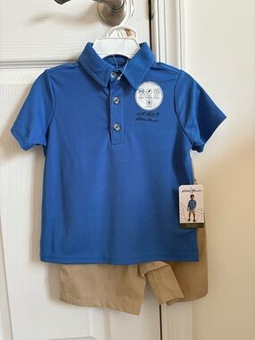 Eddie Bauer Royal Blue Polo and Tan Shorts Set